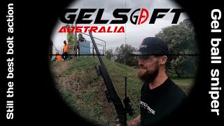 LONG SHOT Sniper defends hill at Gelsoft Australia Gel ball blaster bolt action war gameplay [upl. by Nosredna363]