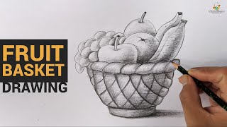 How To Draw Fruit Basket Easy with Pencil Shading  Drawing Tutorials [upl. by Eugilegna171]