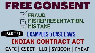 Fraud  Misrepresentation  Mistake  Free Consent  Indian Contract Act  Caselaws  Example [upl. by Ymaj]