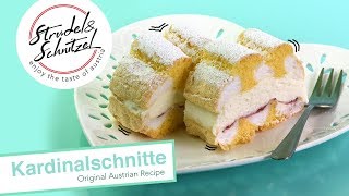 Kardinalschnitte  Sponge Meringue and Jam Slice  Original Austrian Recipe [upl. by Ahseuqal]