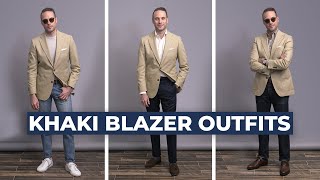 3 SIMPLE Khaki Blazer Combinations  Spring Outfits for Men 2021 [upl. by Micco]