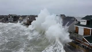 02022021 Scituate MA  Drone shots of massive waves crash into homes flooded and damaged homes [upl. by Ennairek]