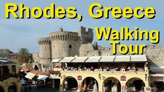 Rhodes Greece  walking tour of the Old Town and New Town holiday parade [upl. by Oswal]