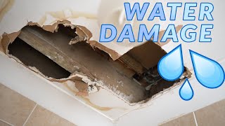 How To Repair a Water Damaged Ceiling After a Leak  Water Damaged Plasterboard  Drywall [upl. by Aronas]